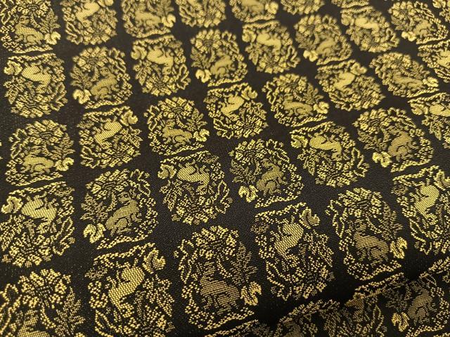 平和屋着物●上質なお召 黄金糸 色紙兎花文 黒地 正絹 逸品 BAAT0841yc