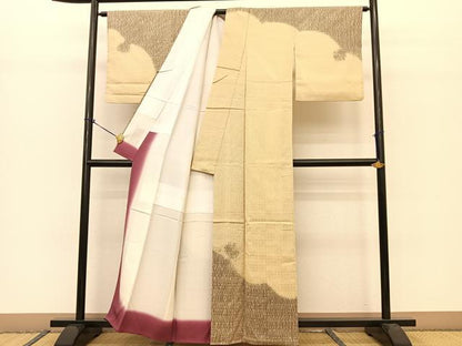 平和屋着物●訪問着 紬地 花織 雪輪丸文 金彩 正絹 逸品 BAAT0869yc