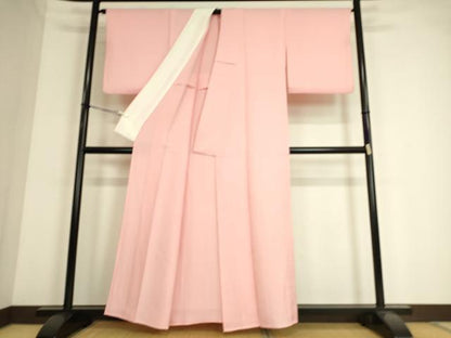 平和屋着物▽上質な色無地 単衣 花唐草地紋 鴇色 正絹 逸品 DAAS0539az