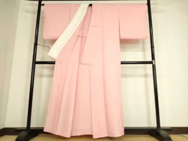 平和屋着物▽上質な色無地 単衣 花唐草地紋 鴇色 正絹 逸品 DAAS0539az