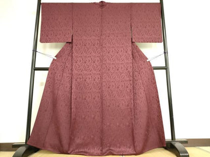 平和屋着物▽上質な色無地　単衣　立涌洋花地紋　葡萄色　正絹　逸品　DAAS0538az