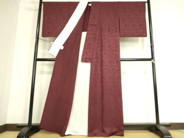 平和屋着物▽上質な色無地　単衣　立涌洋花地紋　葡萄色　正絹　逸品　DAAS0538az