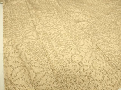 平和屋着物▽結城紬　単衣　切嵌麻の葉文　80亀甲　正絹　逸品　DAAS0438az