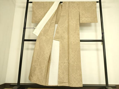 平和屋着物▽結城紬　単衣　切嵌麻の葉文　80亀甲　正絹　逸品　DAAS0438az