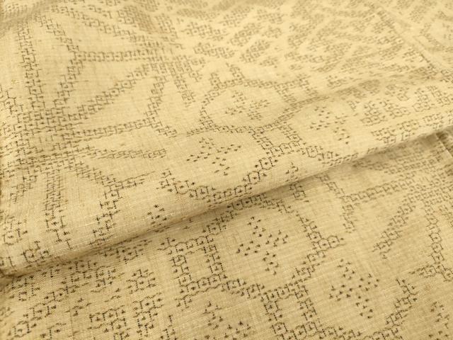 平和屋着物▽結城紬　単衣　切嵌麻の葉文　80亀甲　正絹　逸品　DAAS0438az