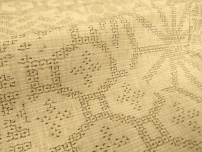 平和屋着物▽結城紬　単衣　切嵌麻の葉文　80亀甲　正絹　逸品　DAAS0438az