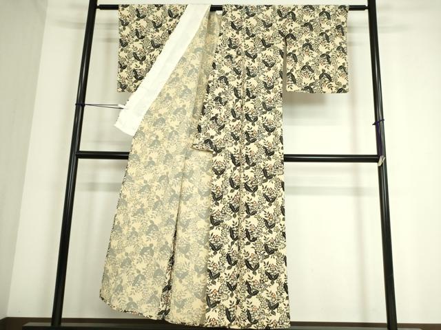 平和屋着物▽上質な小紋 単衣 草花文 正絹 逸品 DAAS0443az