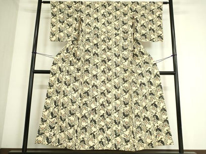 平和屋着物▽上質な小紋 単衣 草花文 正絹 逸品 DAAS0443az