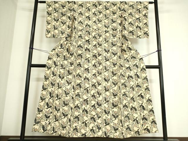 平和屋着物▽上質な小紋 単衣 草花文 正絹 逸品 DAAS0443az