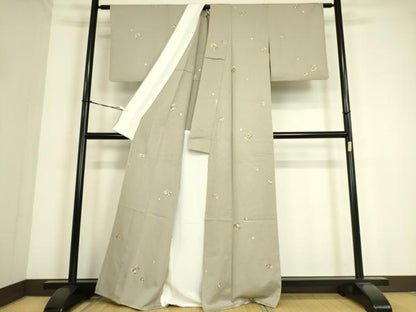 平和屋着物▽上質な小紋　単衣　総刺繍　花籠文　金糸　正絹　逸品　DAAS0465az