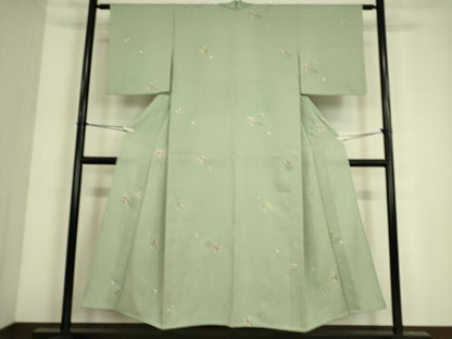 平和屋着物▽中国三大刺繍　スワトウ刺繍　汕頭刺繍　総刺繍　小紋　単衣　檜扇花文　金糸　正絹　逸品　未使用　DAAS0458az