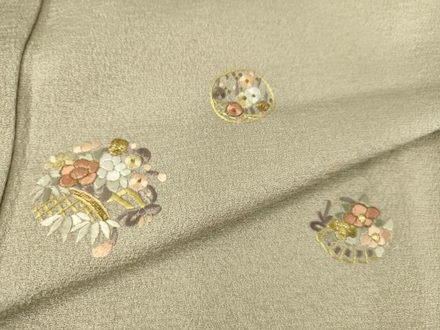 平和屋着物▽上質な小紋　単衣　総刺繍　花籠文　金糸　正絹　逸品　DAAS0465az