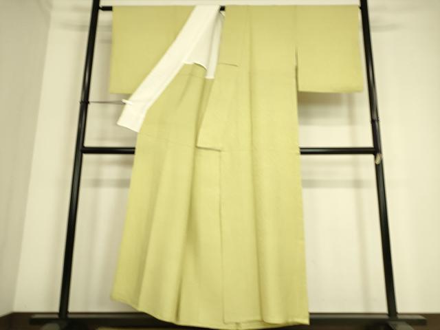 平和屋着物▽上質な色無地 単衣 霞地紋 若葉色 正絹 逸品 DAAS0482az