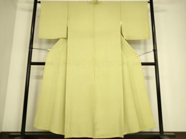 平和屋着物▽上質な色無地 単衣 霞地紋 若葉色 正絹 逸品 DAAS0482az
