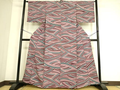平和屋着物▽上質な小紋　単衣　幾何学文　正絹　逸品　DAAS0495az