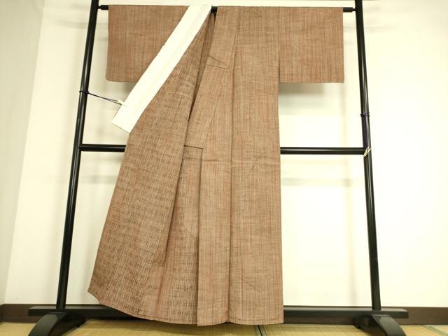 平和屋着物▽上質な紬　単衣　縞　正絹　逸品　DAAS0509az