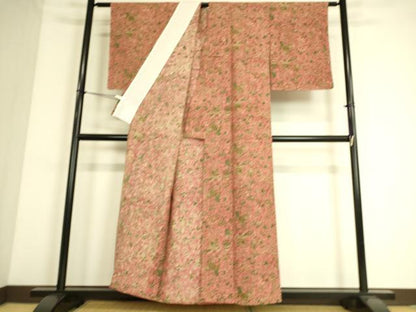 平和屋着物▽東京の老舗呉服問屋 菱一 小紋 紬地 単衣 古渡更紗 反端付き 正絹 逸品 未使用 DAAS0517az