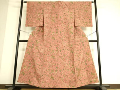 平和屋着物▽東京の老舗呉服問屋 菱一 小紋 紬地 単衣 古渡更紗 反端付き 正絹 逸品 未使用 DAAS0517az