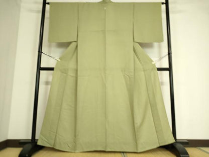 平和屋着物▽上質な色無地 単衣 紋意匠 若葉色 正絹 逸品 DAAS0525az