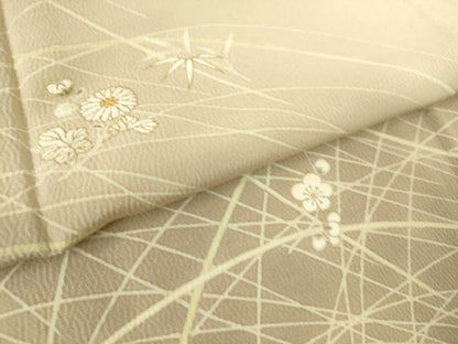 平和屋着物▽訪問着 単衣 芝に舞花 金彩 正絹 逸品 DAAS0527az