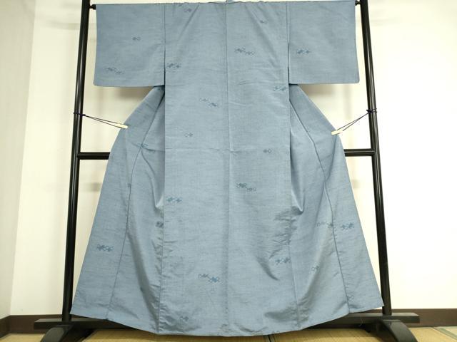 平和屋着物▽上質な紬 単衣 菱花文 反端付き 正絹 逸品 DAAS0526az