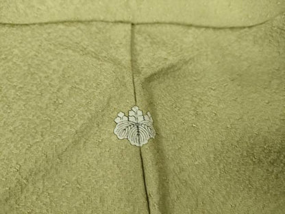 平和屋着物▽上質な色無地 単衣 紋意匠 若葉色 正絹 逸品 DAAS0525az