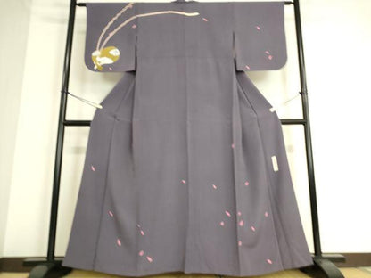 平和屋着物▽世界的人形師　辻村寿三郎　ジュサブロー　訪問着　単衣　兎　うさぎ　舞桜　金彩　正絹　逸品　DAAS0532az