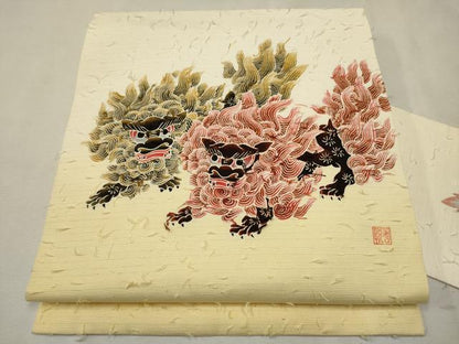 平和屋着物●九寸名古屋帯　作家物　髭紬　唐獅子　正絹　逸品　CAAT0953hy