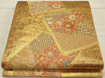 平和屋着物◎六通柄袋帯 唐織 冊子更紗花文 金糸 引箔 正絹 逸品 DAAS8296qp
