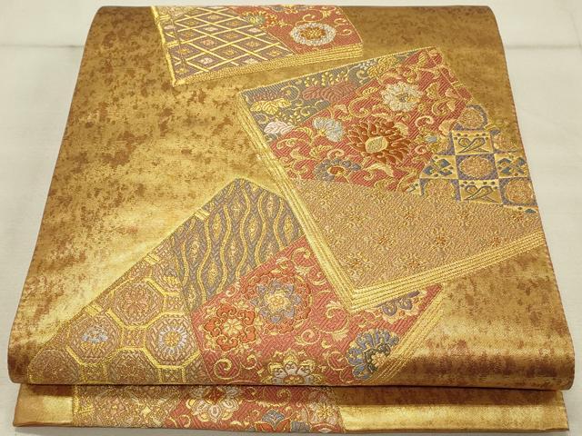 平和屋着物◎六通柄袋帯 唐織 冊子更紗花文 金糸 引箔 正絹 逸品 DAAS8296qp
