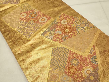 平和屋着物◎六通柄袋帯 唐織 冊子更紗花文 金糸 引箔 正絹 逸品 DAAS8296qp