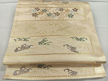 平和屋着物◎六通柄袋帯 流水鳳凰花文 金銀糸 正絹 逸品 CAAR1770nb