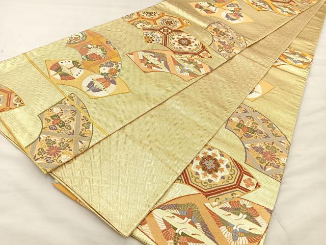 平和屋着物◎六通柄袋帯 地紙花蝶文 金糸 正絹 逸品 BAAT7034ph