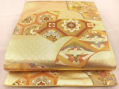平和屋着物◎六通柄袋帯 地紙花蝶文 金糸 正絹 逸品 BAAT7034ph