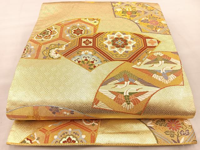 平和屋着物◎六通柄袋帯 地紙花蝶文 金糸 正絹 逸品 BAAT7034ph