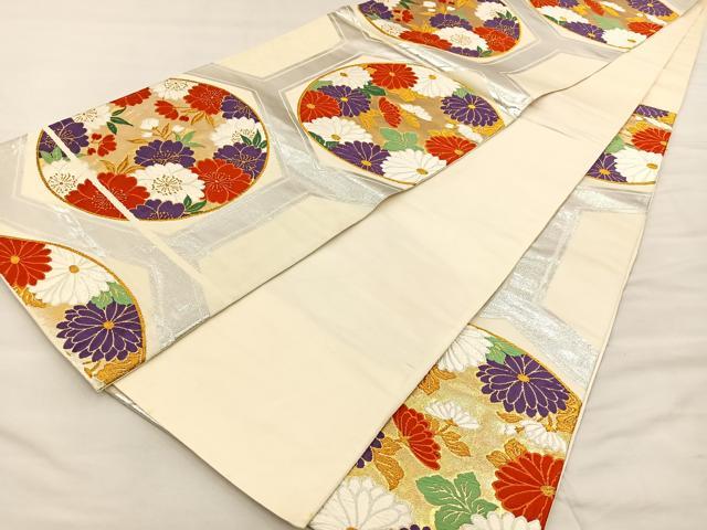 平和屋着物◎西陣 六通柄袋帯 唐織 花丸文 金銀糸 正絹 逸品 BAAT7032ph