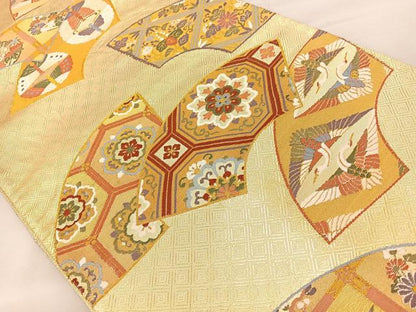 平和屋着物◎六通柄袋帯 地紙花蝶文 金糸 正絹 逸品 BAAT7034ph