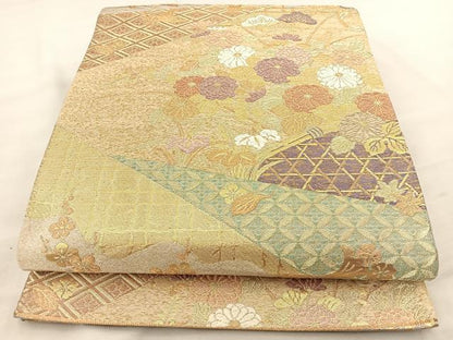 平和屋着物◎六通柄袋帯 唐織 花苑小菊文 金糸 正絹 逸品 BAAT7062ph