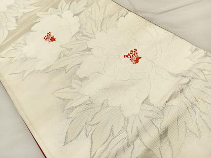 平和屋着物◎六通柄袋帯 唐織 草花文 銀糸 正絹 逸品 BAAT7049ph