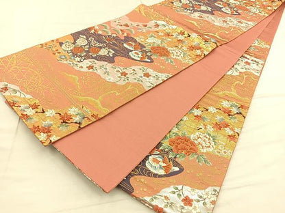 平和屋着物◎六通柄袋帯 唐織 光悦錦 シルクロード 金銀糸 正絹 逸品 BAAT7083ph