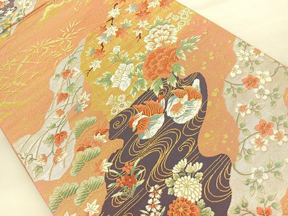 平和屋着物◎六通柄袋帯 唐織 光悦錦 シルクロード 金銀糸 正絹 逸品 BAAT7083ph