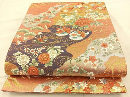 平和屋着物◎六通柄袋帯 唐織 光悦錦 シルクロード 金銀糸 正絹 逸品 BAAT7083ph