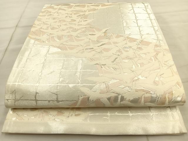平和屋着物◎六通柄袋帯　唐織　群鶴　銀糸　正絹　逸品　BAAT7091ph