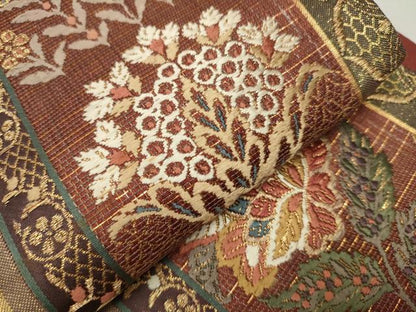 平和屋着物●六通柄袋帯 唐織 更紗花文 金糸 正絹 逸品 CAAT0841hy