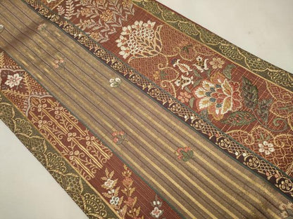 平和屋着物●六通柄袋帯 唐織 更紗花文 金糸 正絹 逸品 CAAT0841hy
