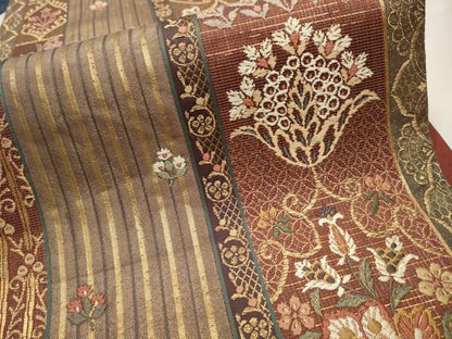 平和屋着物●六通柄袋帯 唐織 更紗花文 金糸 正絹 逸品 CAAT0841hy