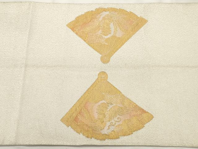 平和屋着物◎綴れ 太鼓柄袋帯 扇面花文 金糸 銀通し地 正絹 逸品 AAAV9321sg