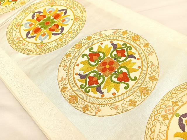 平和屋着物◎六通柄袋帯 唐織 花丸文 金銀糸 正絹 逸品 BAAT2068ph