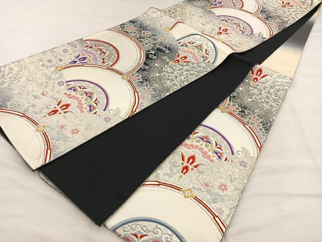 平和屋着物◎六通柄袋帯 唐織 花青海波 金銀糸 正絹 逸品 BAAT2086ph