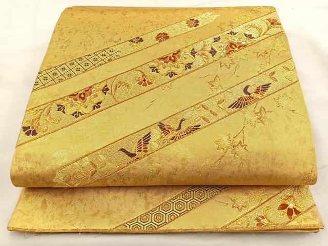 平和屋着物◎六通柄袋帯 唐織 花鳥文 金糸 正絹 逸品 BAAT2114ph